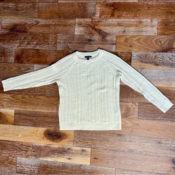 Lands’ End Cotton Cable Knit Sweater Top / Cream Ivory / Women’s S. - Picture 2 of 6